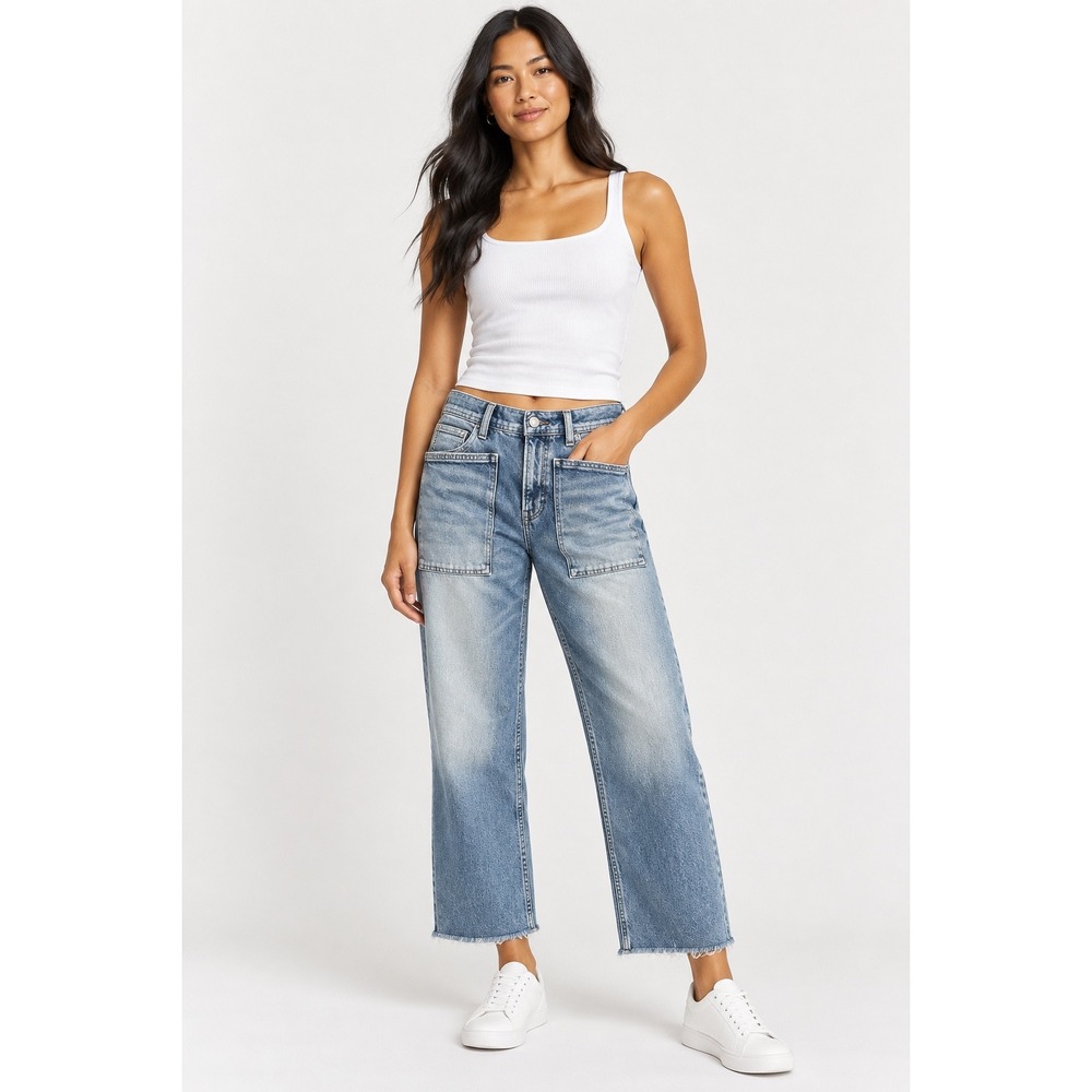 Lucky Legend Women Light Wash Utility Carpenter Jeans Raw Hem 2/26